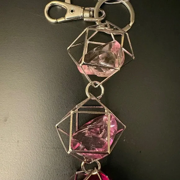 NWT Claire's Pink Gem Dangle Keychain Charm Silver Tone Geometric Shapes - Picture 4 of 7